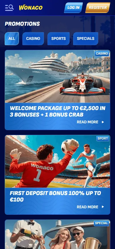 Wonaco Casino promotions on a mobile device